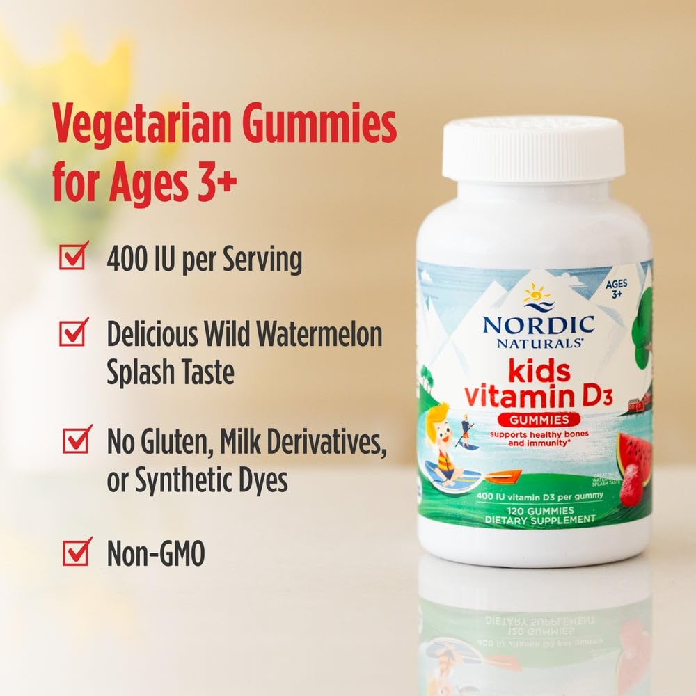 Nordic Naturals Vitamina D3 Niños — Sandía Salvaje, 400 UI, 60 unidades