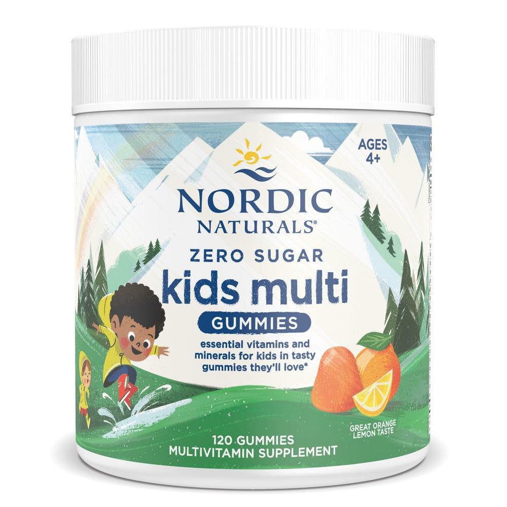 Nordic Naturals kids multi gummies supplement jar on a white background