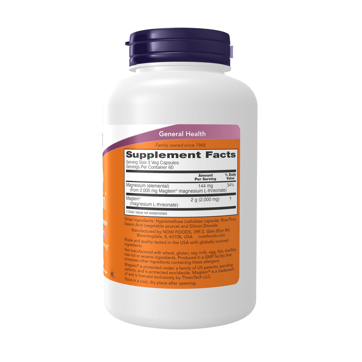 NOW Foods Magtein L-Treonato de Magnesio – Soporte Cognitivo, 180 Cápsulas Vegetales