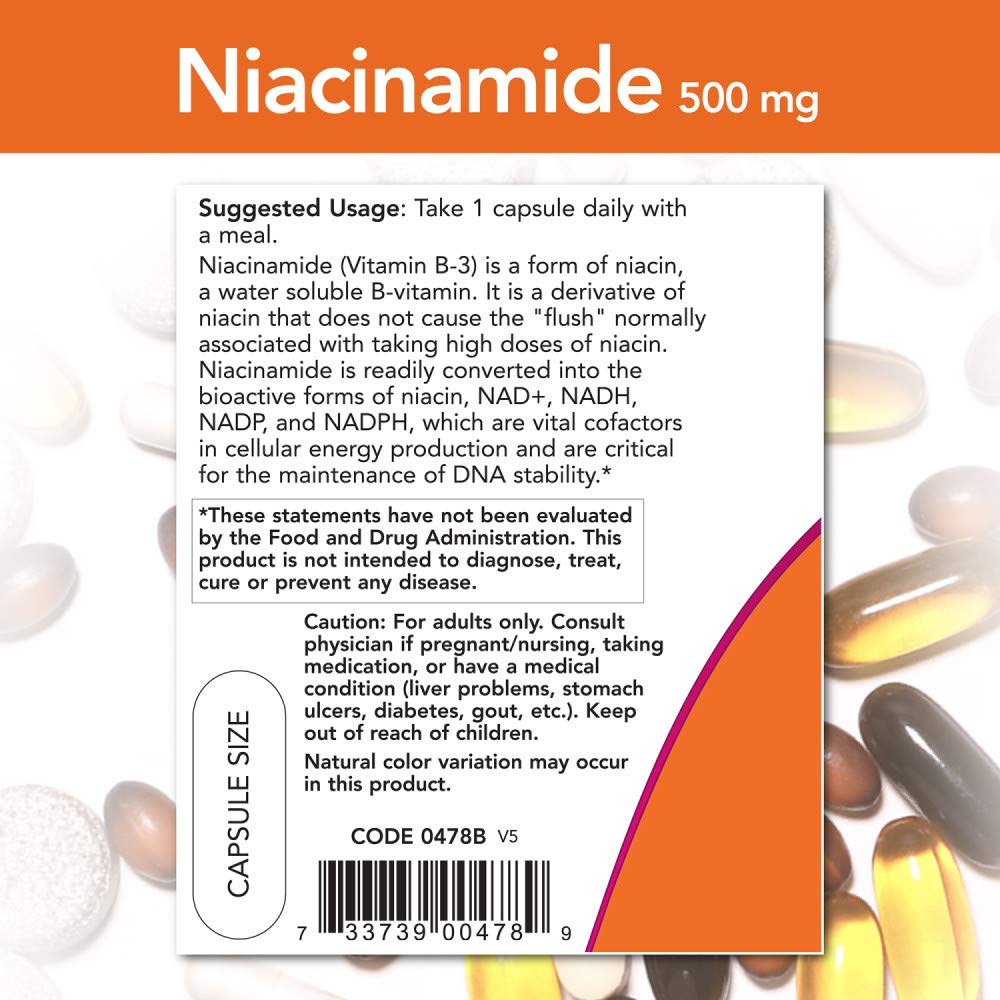 NOW Foods Niacinamida 500 mg Vitamina B-3 – 100 Cápsulas (Paquete de 3)