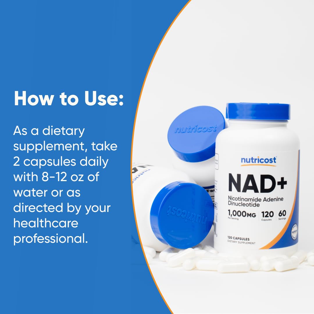 Suplemento NAD+ de Nutricost 1000mg 60 porciones 120 cápsulas