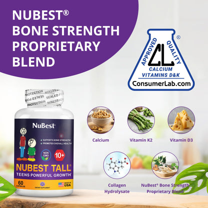NuBest Tall 10+ Bone Strength Formula – Calcium, D3 & K2 | 60 Capsules - Calm Era