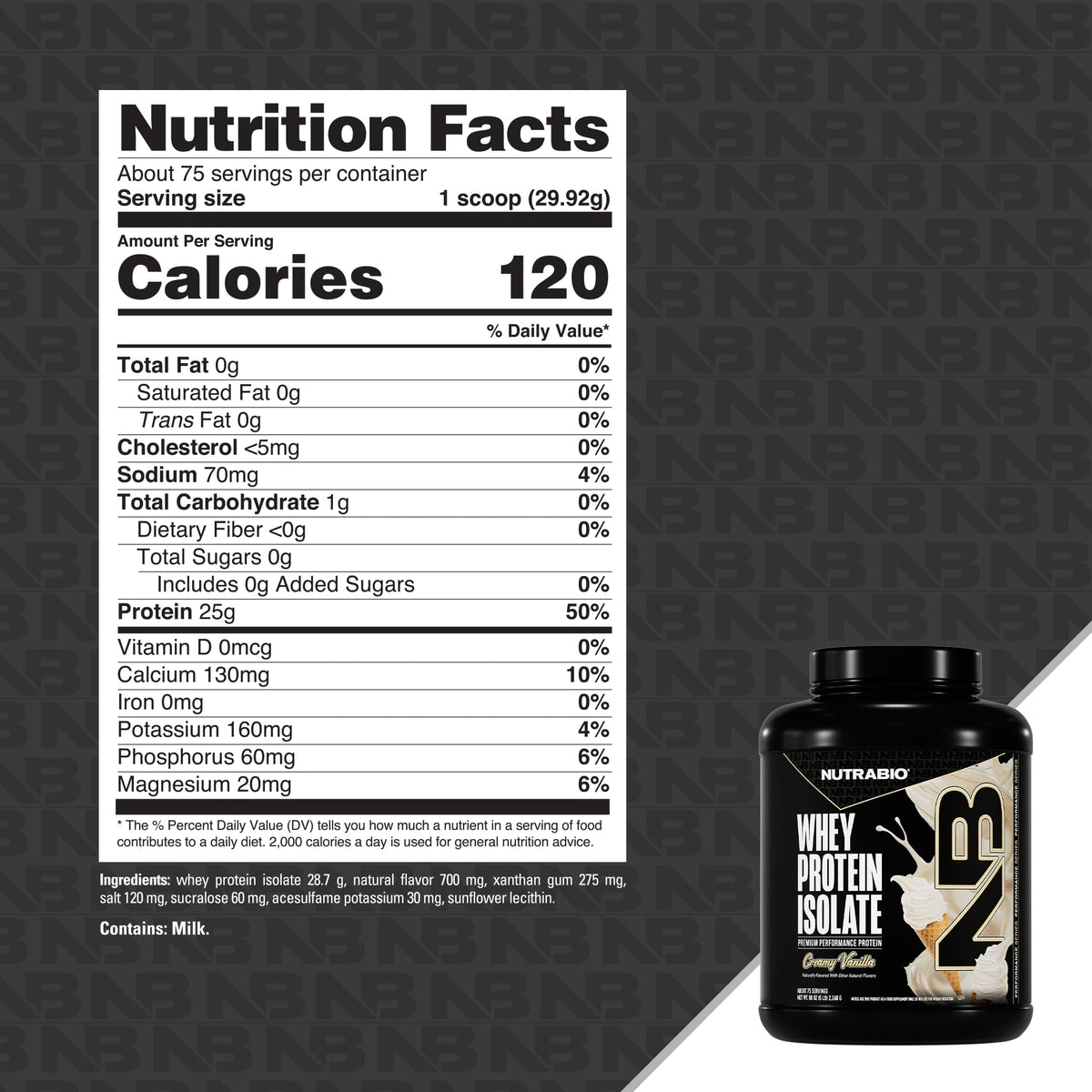 NutraBio Aislado de Proteína de Suero 100% Vainilla Cremosa 5lb