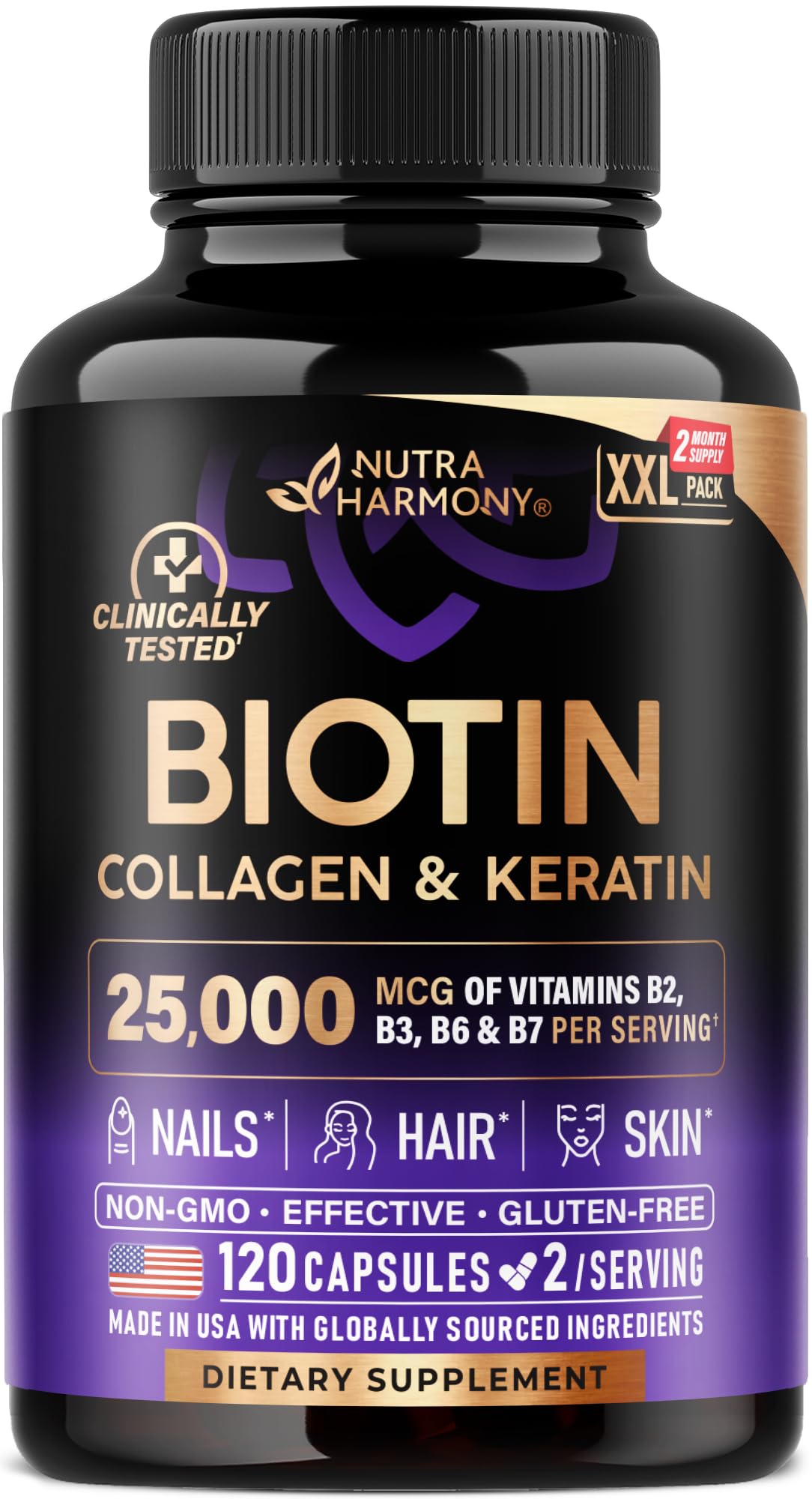 Nutraharmony Biotin + Collagen + Keratin – Hair, Skin & Nails | 120 Capsules - Calm Era