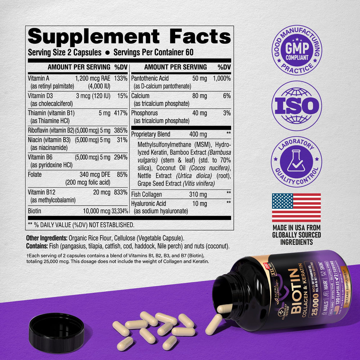 Nutraharmony Biotin + Collagen + Keratin – Hair, Skin & Nails | 120 Capsules - Calm Era