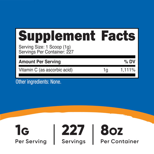 Nutricost Ácido Ascórbico en Polvo Vitamina C — 0.5 lbs (8 oz)