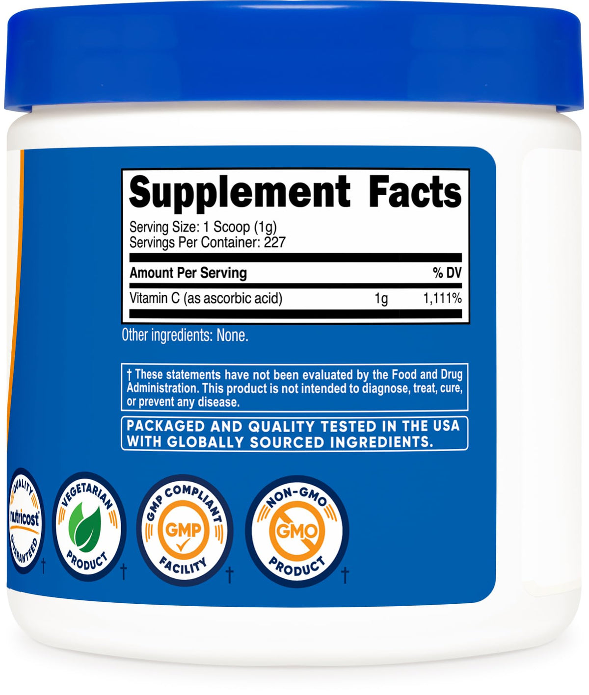 Nutricost Ácido Ascórbico en Polvo Vitamina C — 0.5 lbs (8 oz)