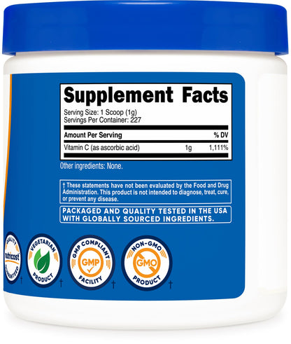 Nutricost Ácido Ascórbico en Polvo Vitamina C — 0.5 lbs (8 oz)