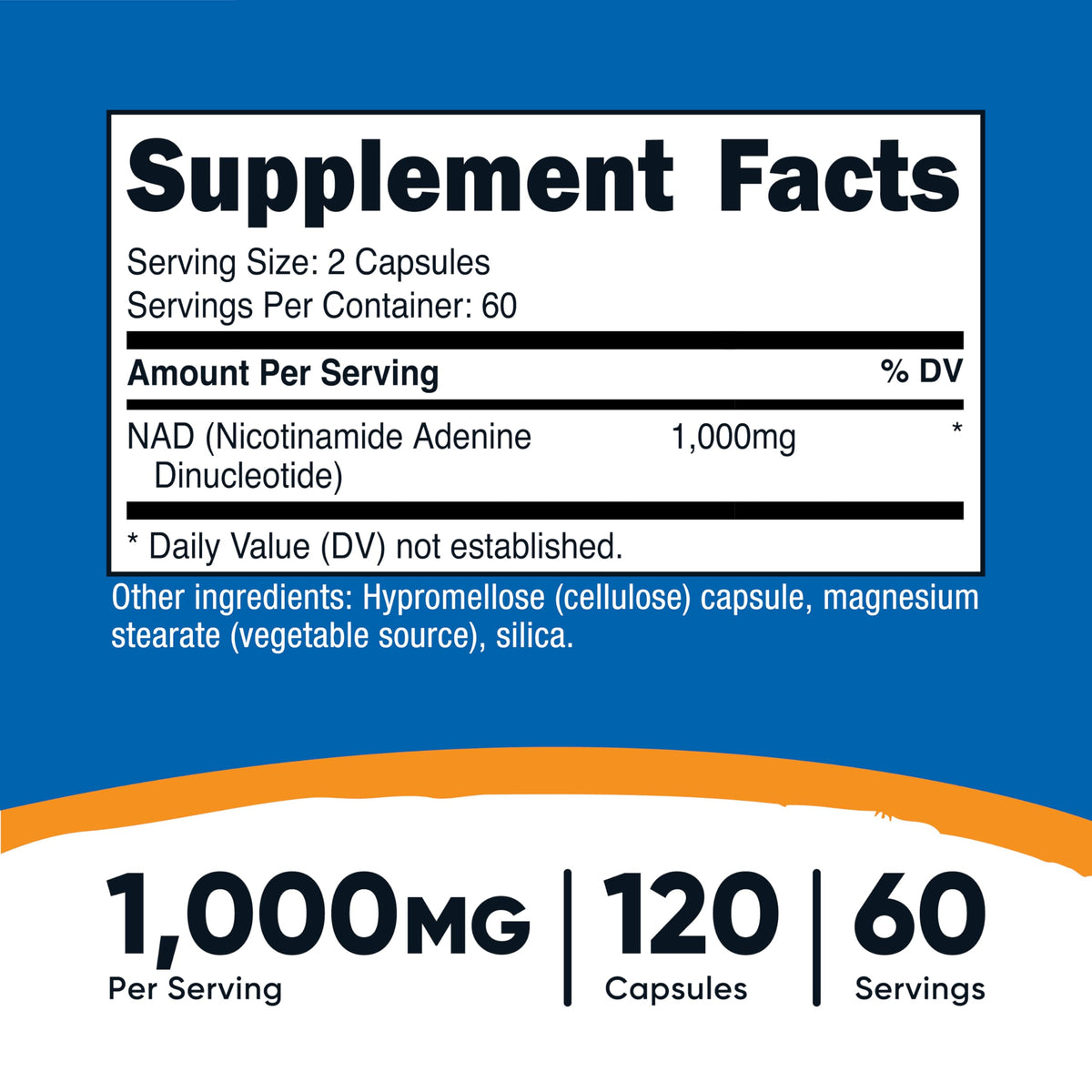 Suplemento NAD+ de Nutricost 1000mg 60 porciones 120 cápsulas