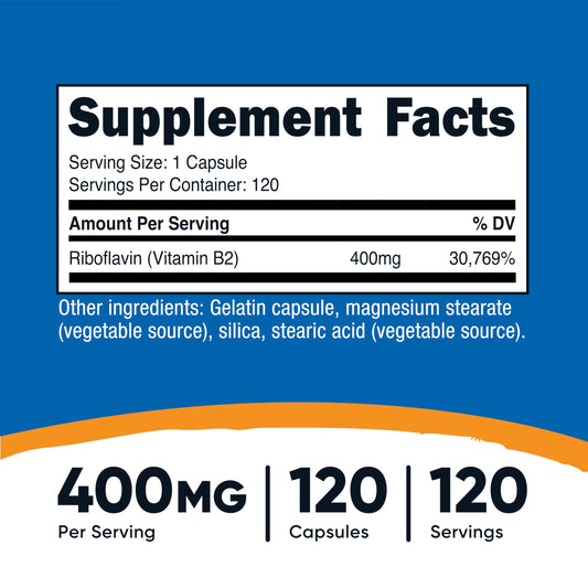 Nutricost Vitamina B2 Riboflavina 400mg — 120 Cápsulas