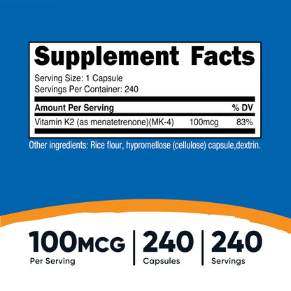 Nutricost Vitamina K2 MK-4 100mcg — 240 Cápsulas