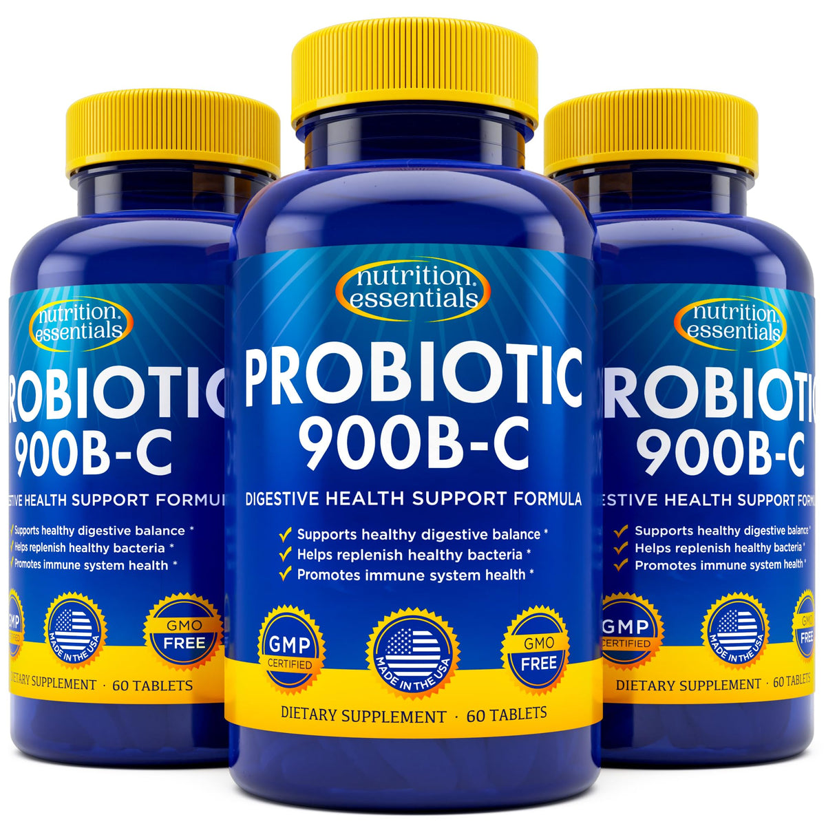 Nutrition Essentials Probiotics for Women & Men with Lactase Enzyme & Prebiotic Fiber – 3 Count of 60 Tablets - Calm Era