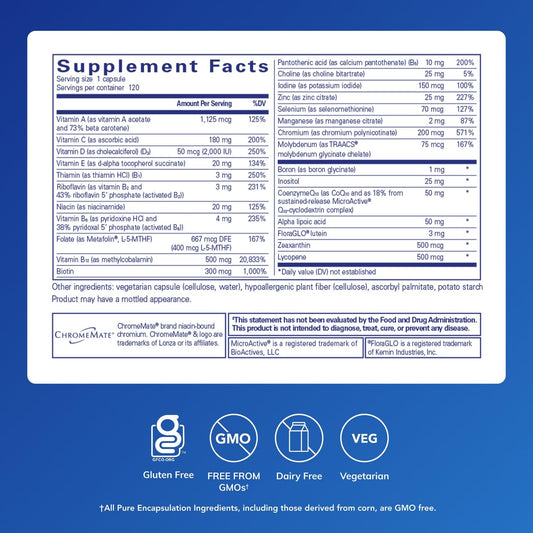 Pure Encapsulations O.N.E. Multivitamin – Multivitamínico de una vez al día con Metafolin, CoQ10 y Luteína | 120 cápsulas