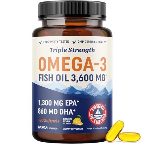 Omega-3 fish oil supplement bottle with label on a white background