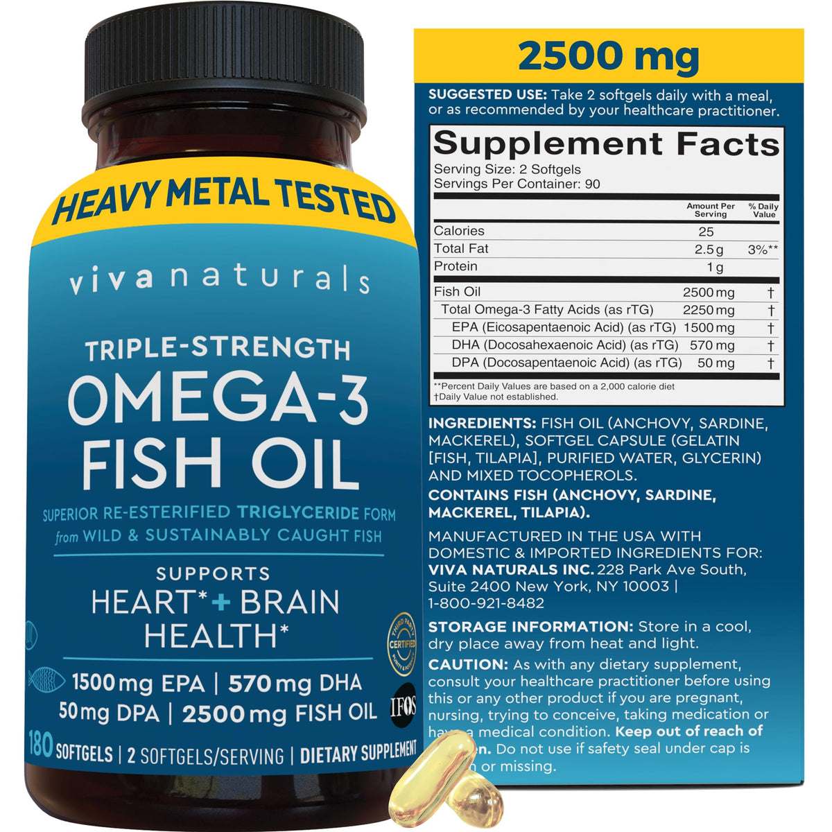 Triple Strength Omega-3 Fish Oil 2500mg | 180 Softgels | IFOS Certified