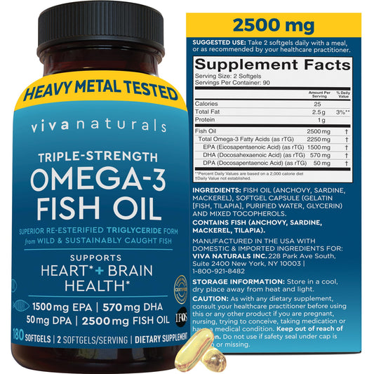 Aceite de Pescado Omega-3 Triple Concentración 2500mg | 180 Cápsulas Blandas | Certificado IFOS