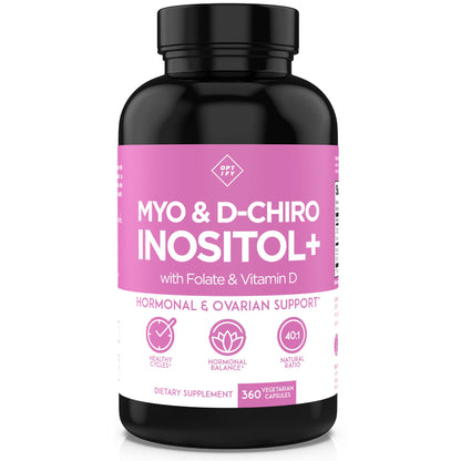 Optify Inositol para mujeres – Suministro para 90 días, Myo-inositol a D-Chiro inositol 40:1, folato y vitamina D