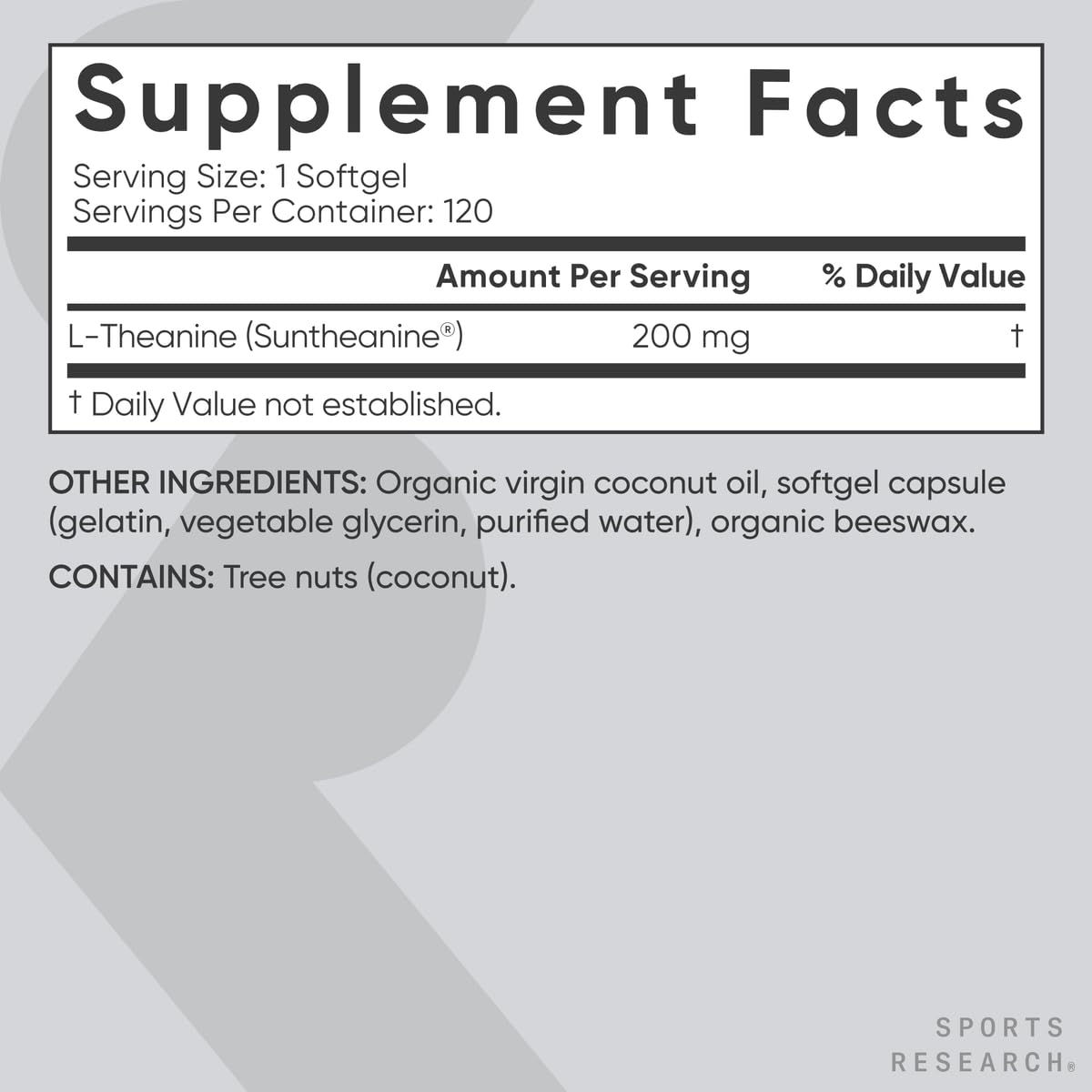 Sports Research L-Teanina 200mg con Aceite de Coco Orgánico | Suntheanine