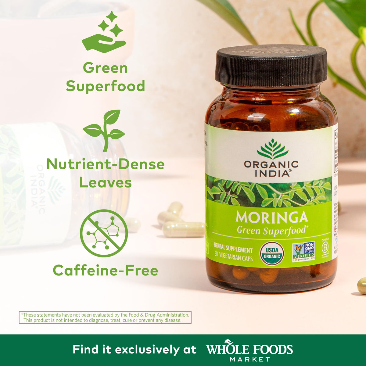 Organic India Cápsulas Vegetales de Hojas de Moringa 60 ud. | Superalimento Vegano
