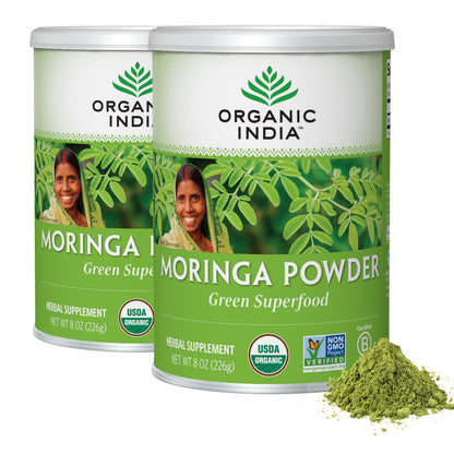 Organic India Moringa Powder 2-Pack | USDA Organic Green Superfood