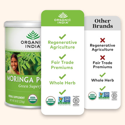 Organic India Moringa Powder 2-Pack | USDA Organic Green Superfood