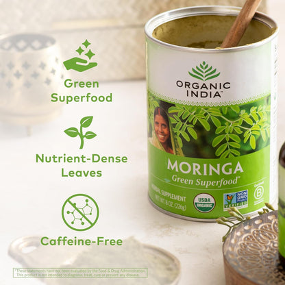 Organic India Moringa Powder 2-Pack | USDA Organic Green Superfood