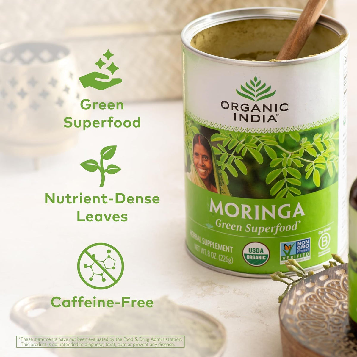 Organic India Moringa Powder 2-Pack | USDA Organic Green Superfood
