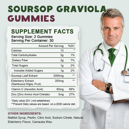 Organic Soursop Graviola Gummies with Elderberry — 60-Day Supply - Calm Era