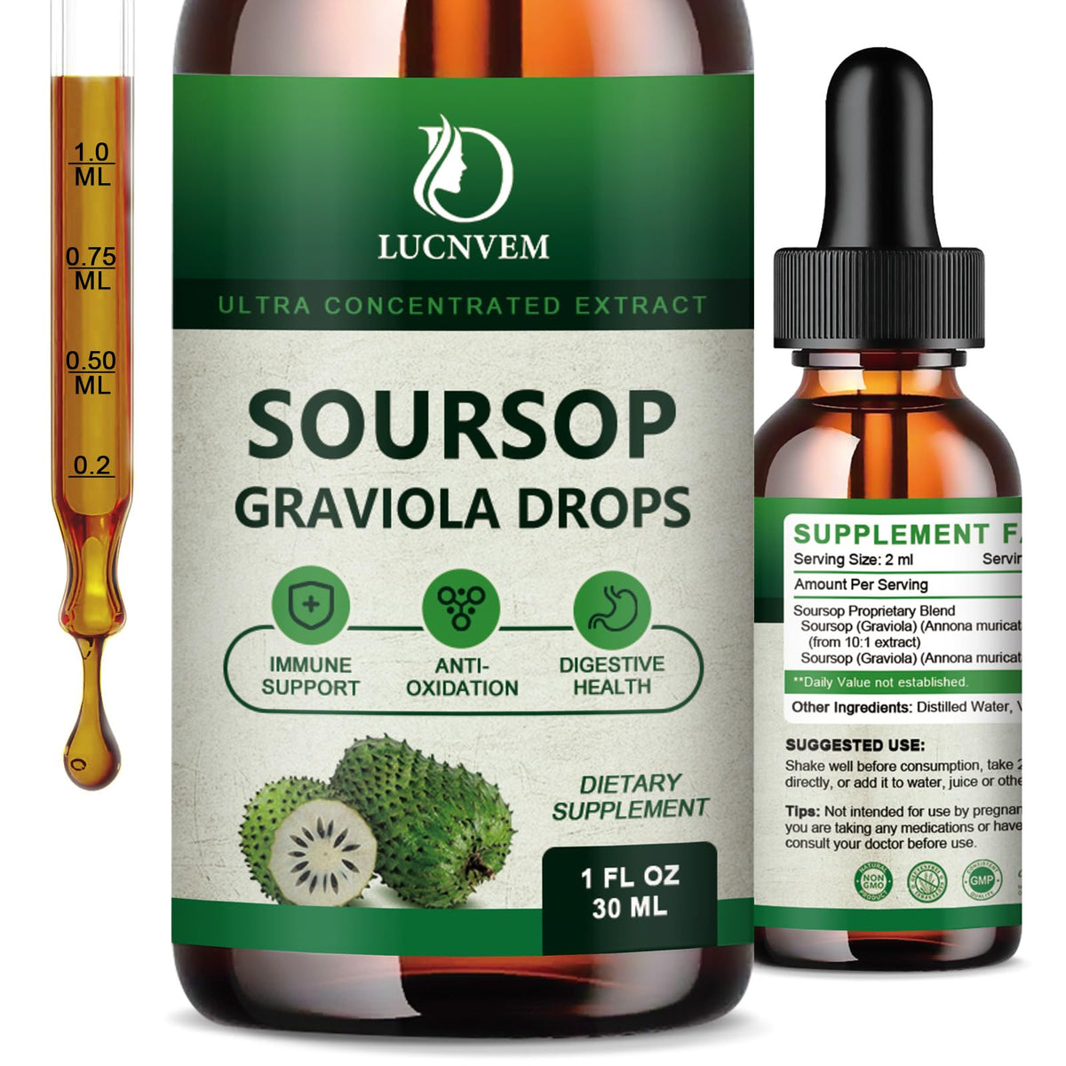 Organic Soursop Graviola Liquid Drops — 2 Pack, 2fl oz Each - Calm Era