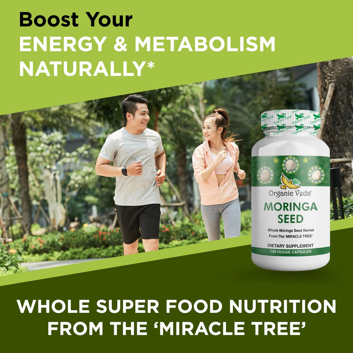 Organic Veda Cápsulas de Semilla de Moringa 1000mg | 120unidades con Omega 3-6-9