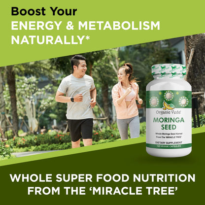 Organic Veda Cápsulas de Semilla de Moringa 1000mg | 120unidades con Omega 3-6-9