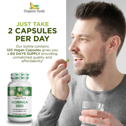 Organic Veda Cápsulas de Semilla de Moringa 1000mg | 120unidades con Omega 3-6-9