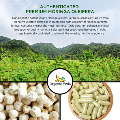 Organic Veda Cápsulas de Semilla de Moringa 1000mg | 120unidades con Omega 3-6-9