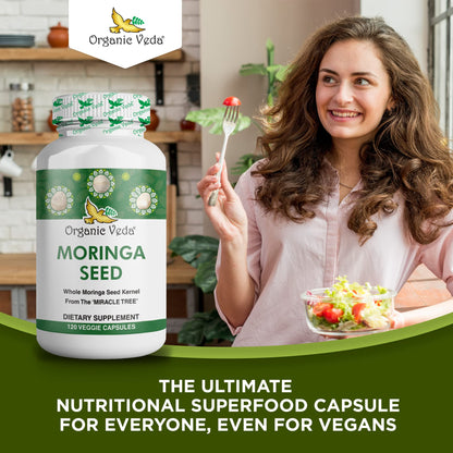 Organic Veda Cápsulas de Semilla de Moringa 1000mg | 120unidades con Omega 3-6-9