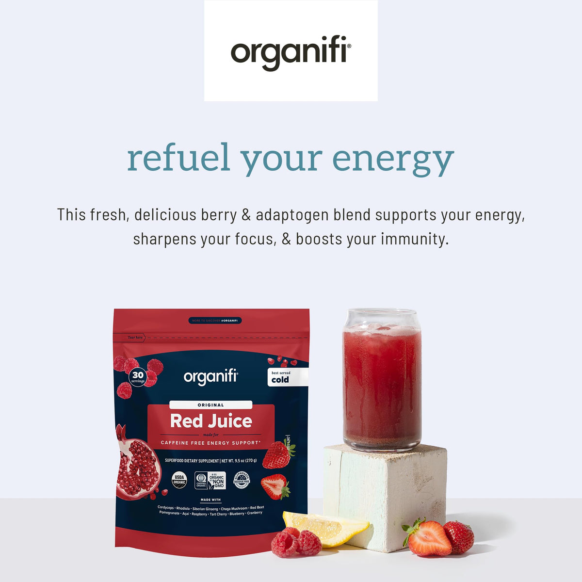 Organifi Red Juice – Energy & Focus Superfood Powder 90 Servings