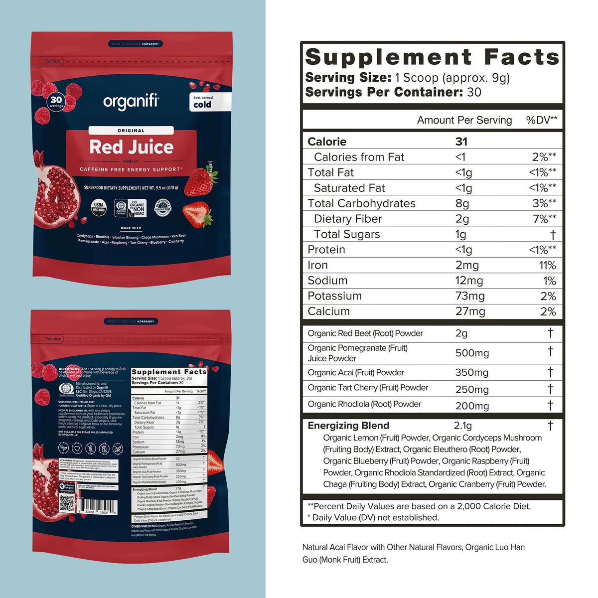 Organifi Red Juice – Energy & Focus Superfood Powder 90 Servings