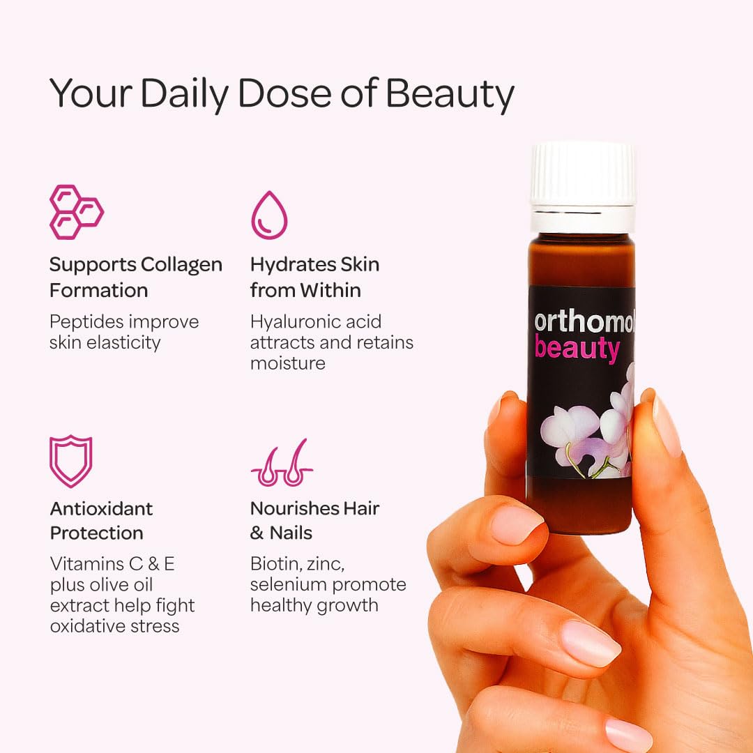 Orthomol Beauty – Suplemento de belleza para mujeres | Suministro para 7 días | Apoya el cabello, la piel y las uñas | Colágeno + Coenzima Q10