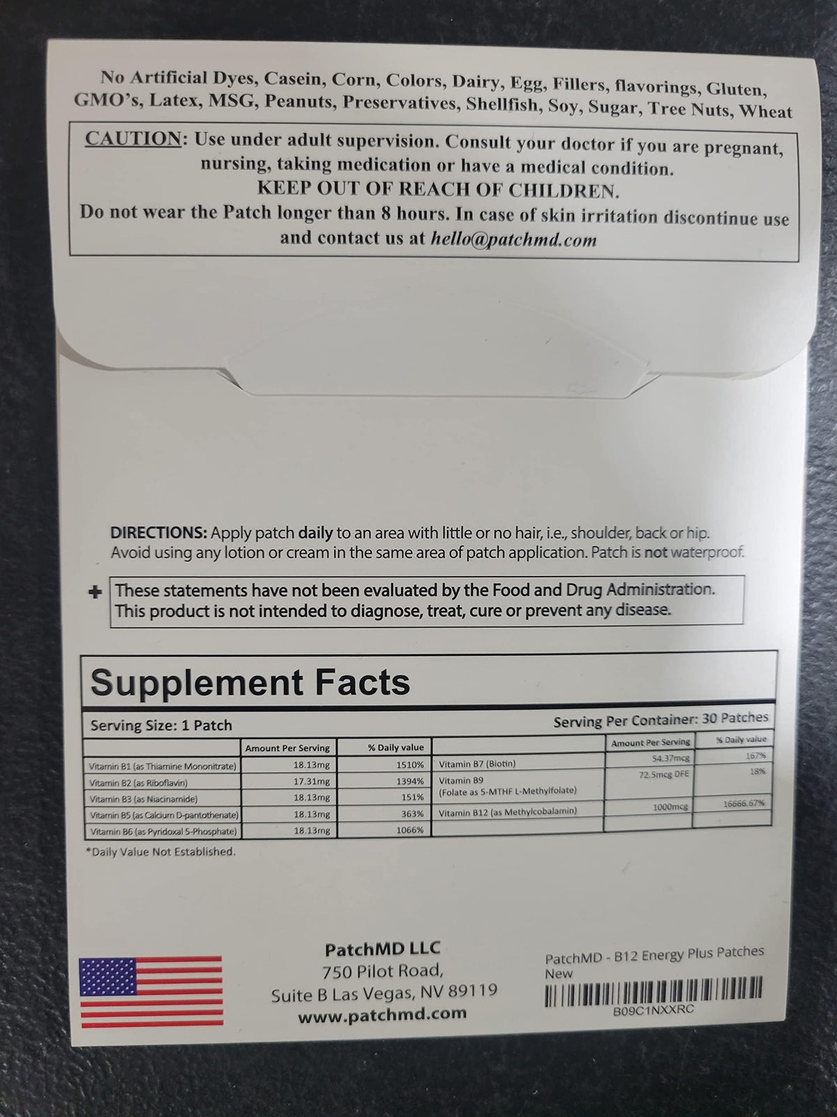 Parches PatchMD B12 Energy Plus – Vitamina B12 Transdérmica | Suministro para 30 días