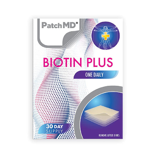 PatchMD Biotin Plus supplement package on a white background