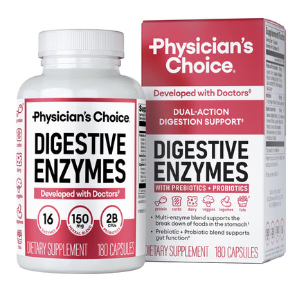 Physician's CHOICE Enzimas Digestivas – 16 Enzimas con Prebióticos y Probióticos Orgánicos (180 comprimidos)