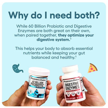 Physician's CHOICE Advanced Gut Health Bundle: 60B Probiotics 30ct + Digestive Enzymes 60ct - Calm Era