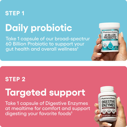 Physician's CHOICE Advanced Gut Health Bundle: 60B Probiotics 30ct + Digestive Enzymes 60ct - Calm Era