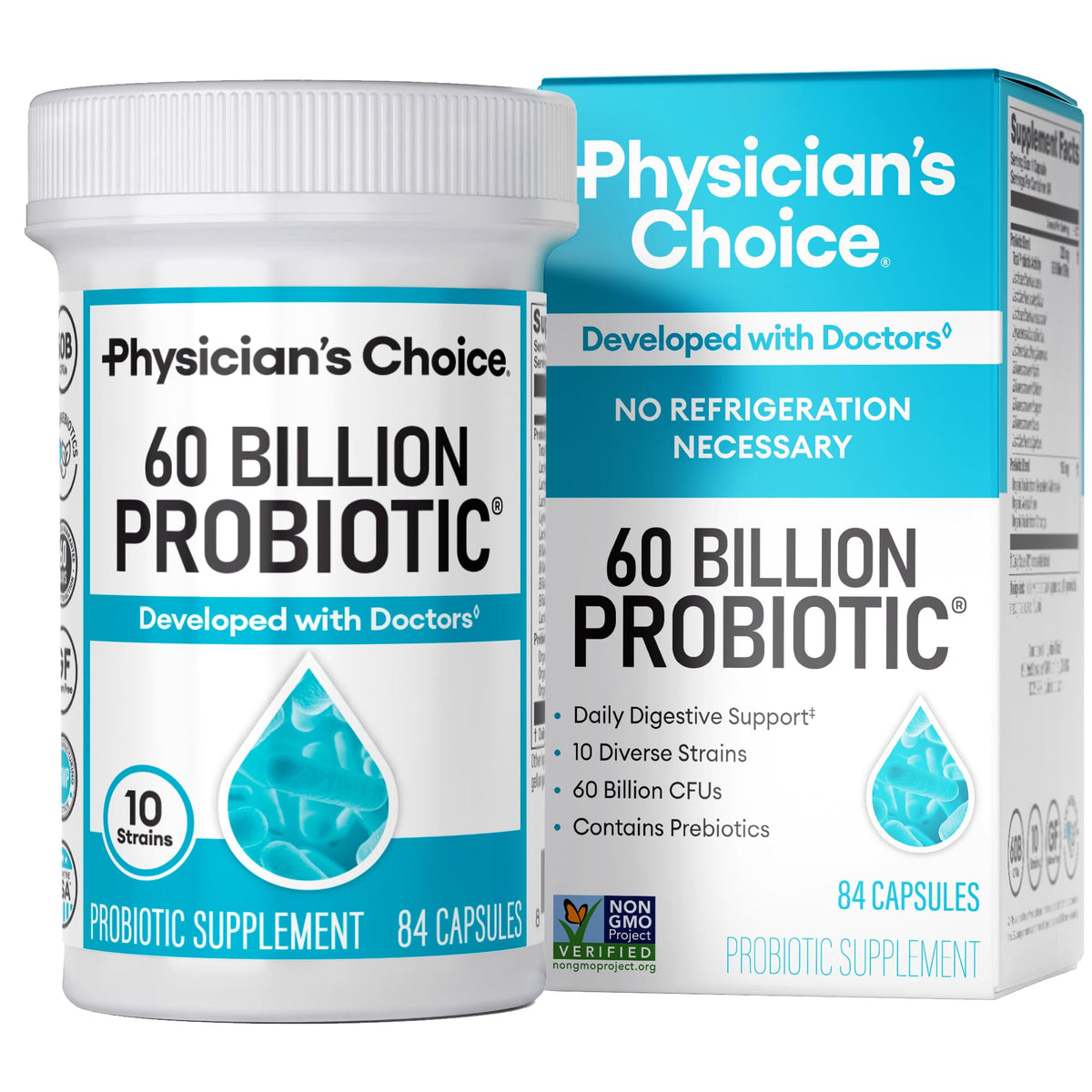 Physician's CHOICE Probióticos 60 mil millones de UFC – 10 Cepas + Prebióticos Orgánicos | 84 unidades