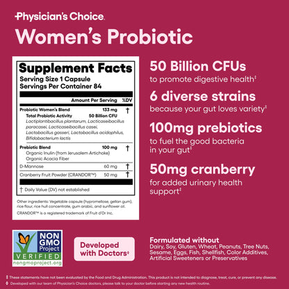Physician's CHOICE Probiotics for Women - 50B CFU, 6 Strains, Cranberry + Organic Prebiotics - 84 CT - Calm Era