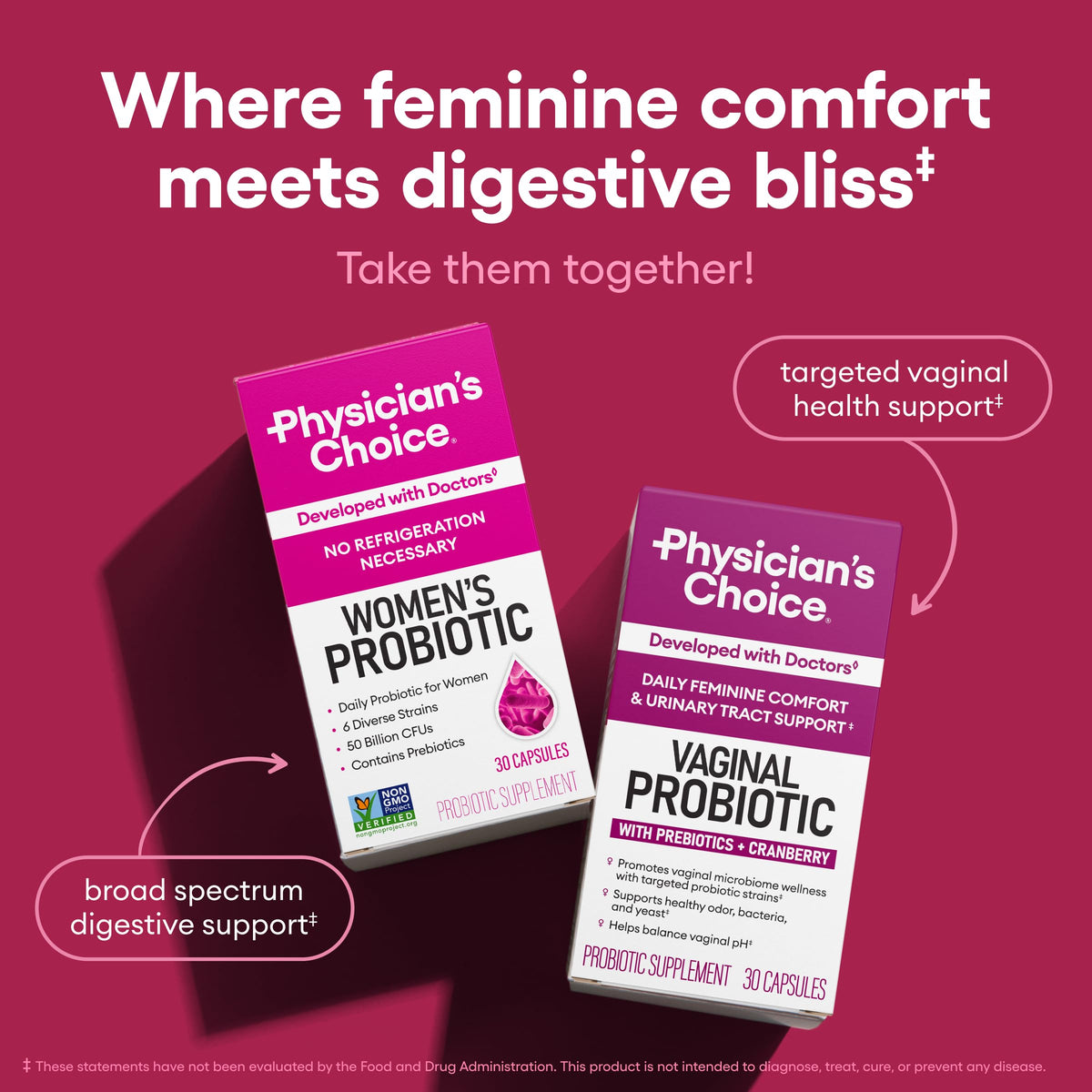 Physician's CHOICE Probiotics for Women - 50B CFU, 6 Strains, Cranberry + Organic Prebiotics - 84 CT - Calm Era