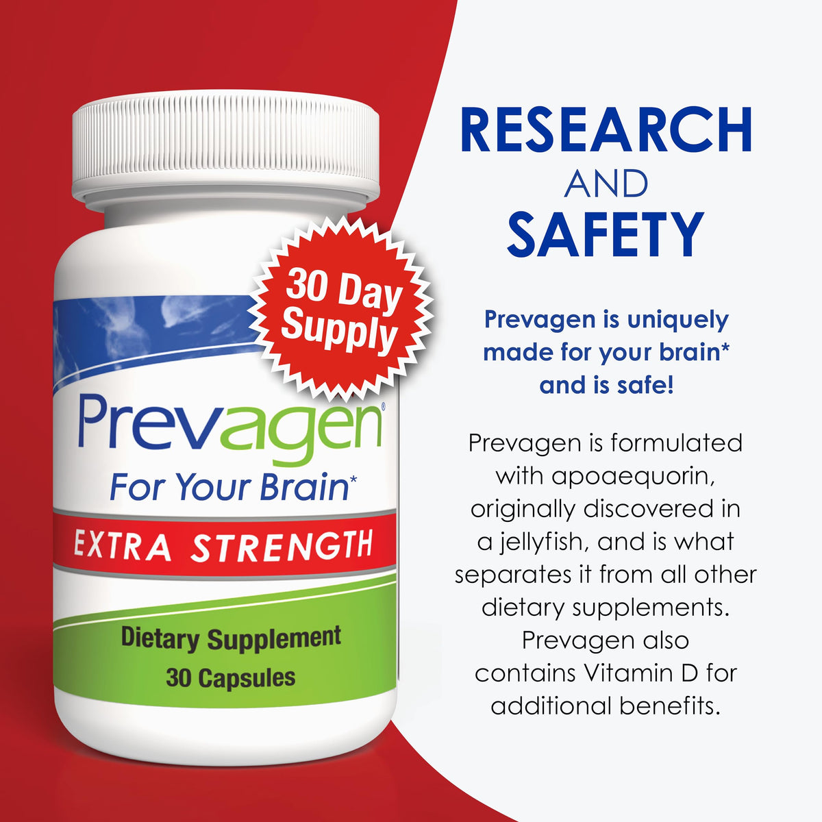 Prevagen Extra Strength 20mg Apoaequorin + Vitamina D3 | 30unidades 1 mes