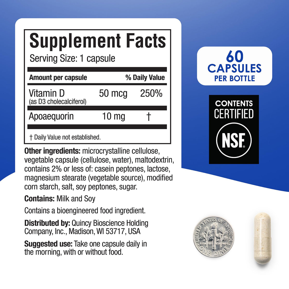 Prevagen Concentración Regular - 60 Cápsulas (Suministro para 2 meses) | Apoecorina 10 mg + Vitamina D3