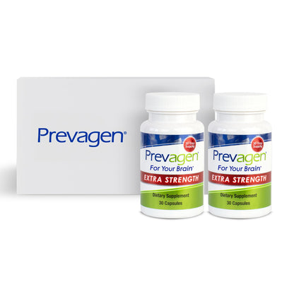 Two bottles of Prevagen Extra Strength dietary supplements on a white background