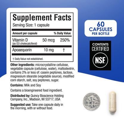 Prevagen Concentración Regular - 60 Cápsulas (Suministro para 2 meses) | Apoecorina 10 mg + Vitamina D3
