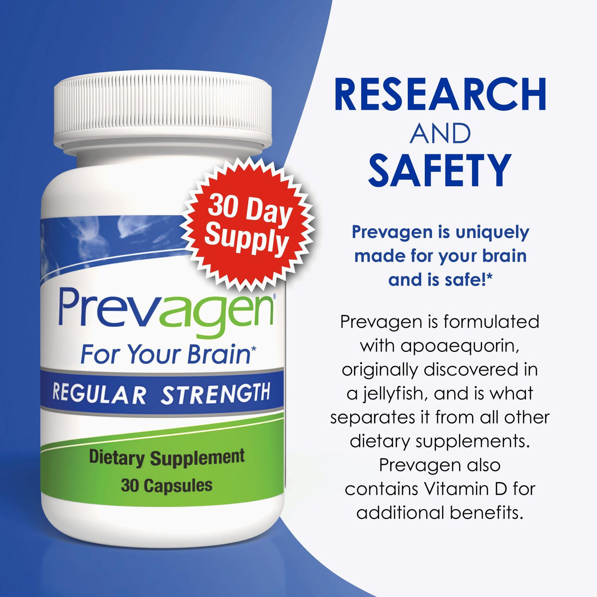 Prevagen Regular Strength | 10mg Apoaequorina y Vitamina D3 | 30 Cápsulas | Paquete de 2